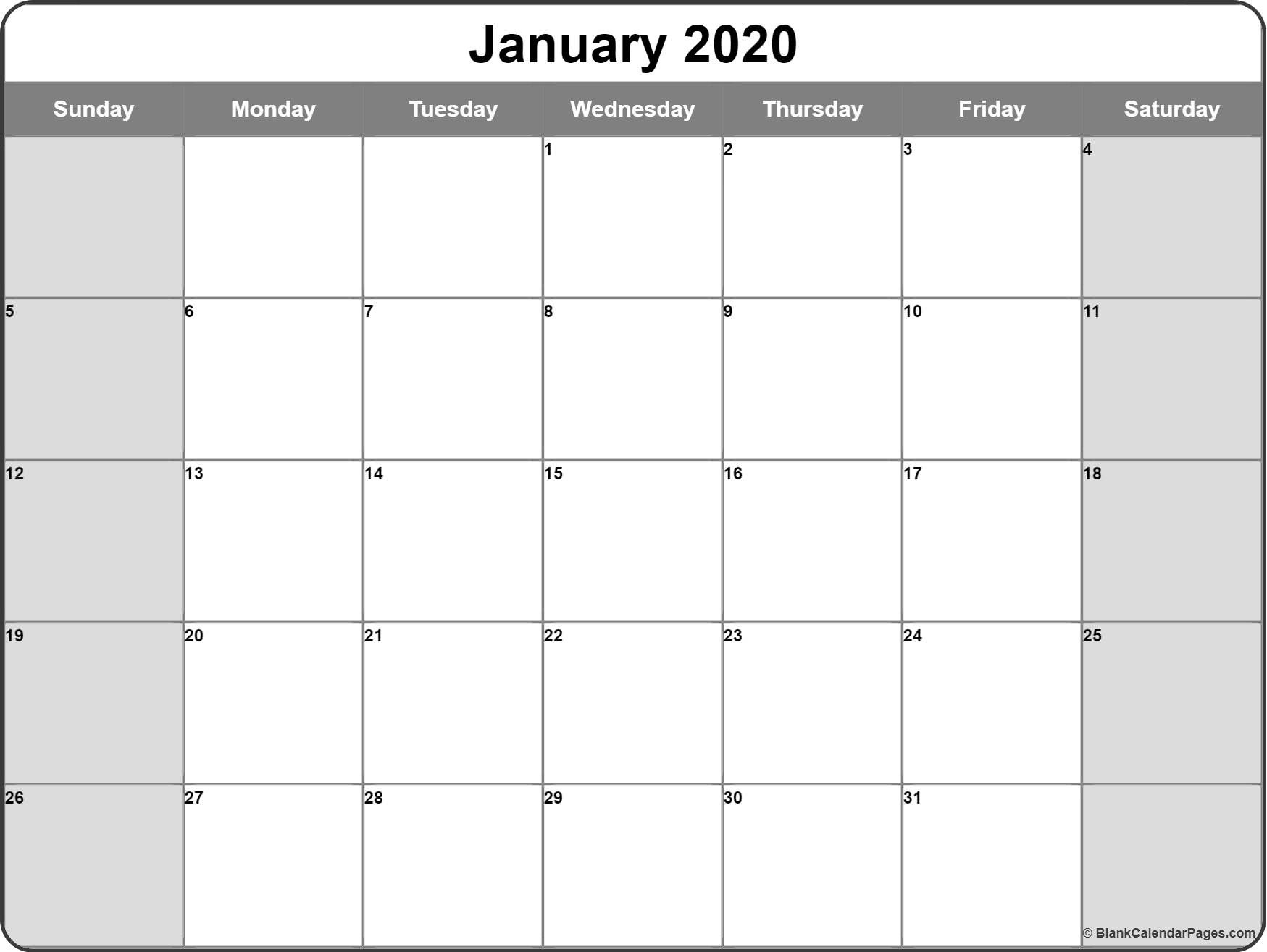 Printable Monthly Calendars 2020 January 2020 calendar