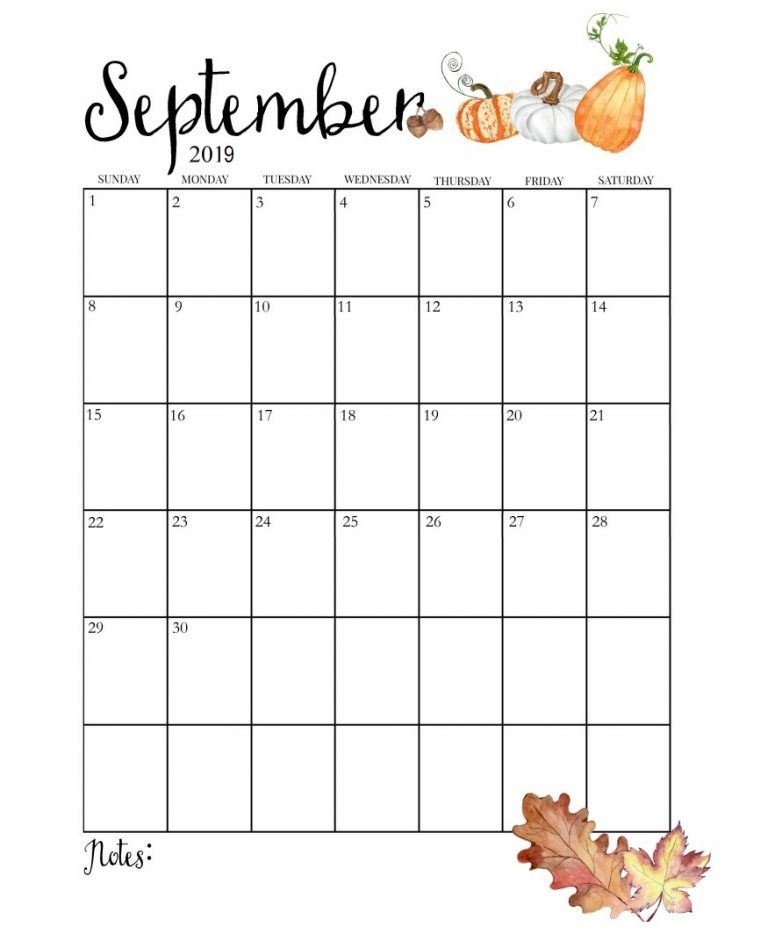 Blank September Calendar 2019