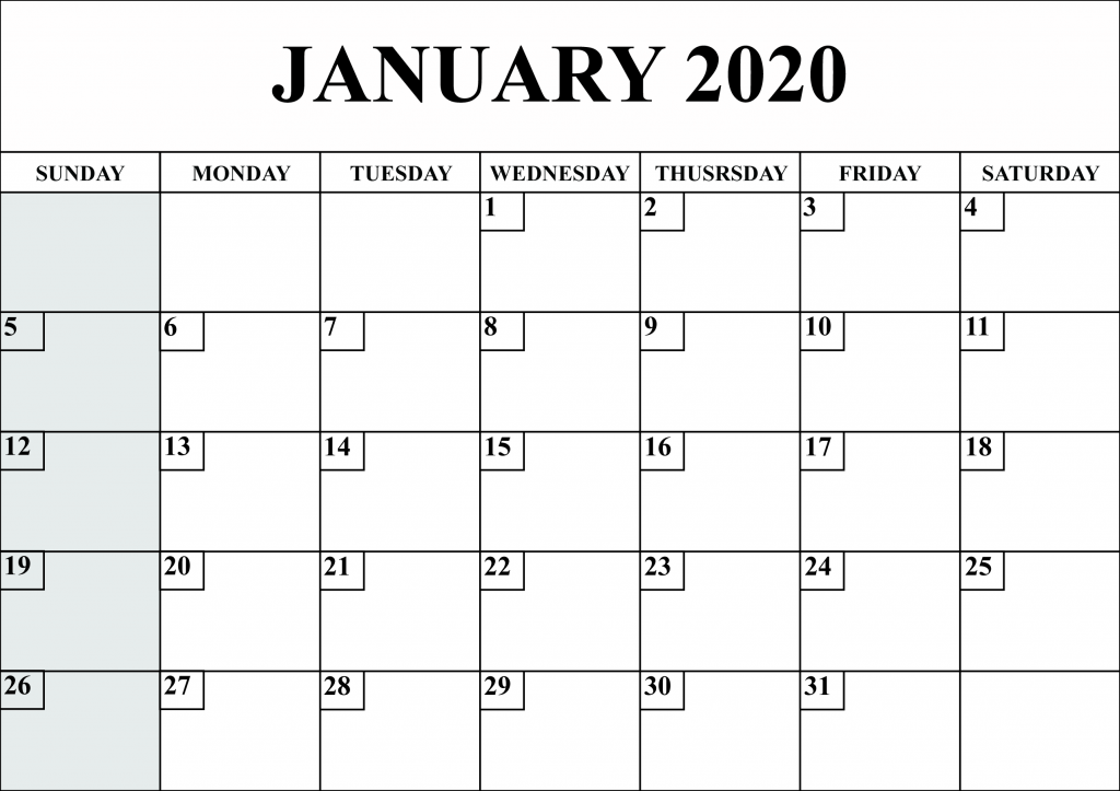 Free Blank January 2020 Calendar Printable Pdf, Word, Excel