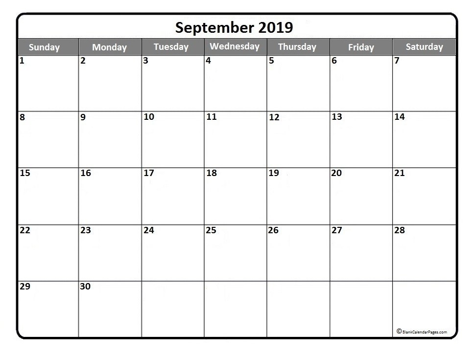September 2019 Printable Calendar Template