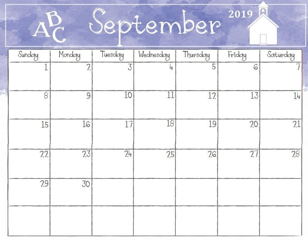 Watercolor September 2019 Calendar