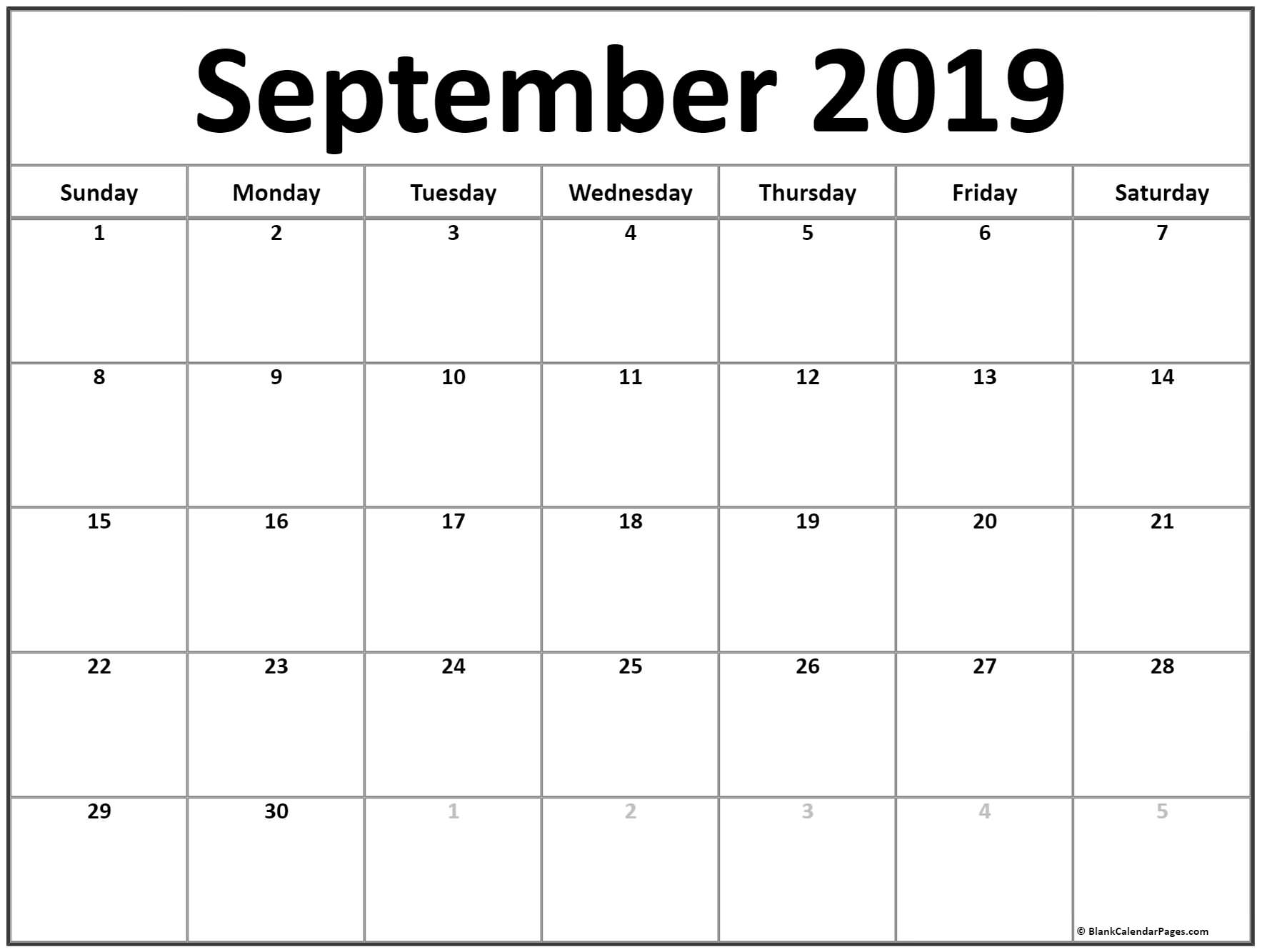 Calendar 2019 September Printable
