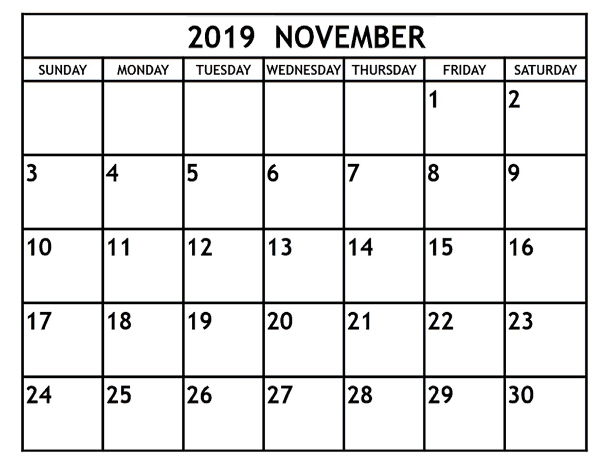 Free November 2019 Calendar Printable Template Pdf Word A4