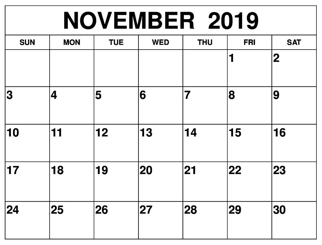 Free November 2019 Calendar Printable Template PDF Word A4