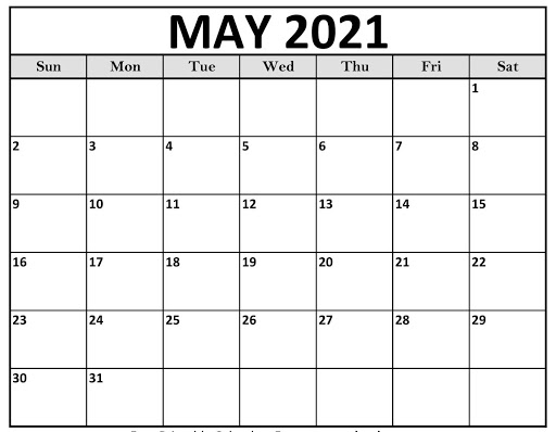 blank may 2021 editable calendar