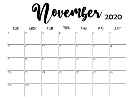 Blank November 2020 Calendar Printable
