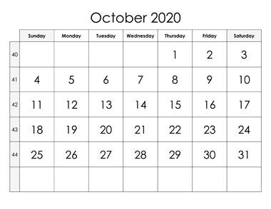 Calendar October 2020