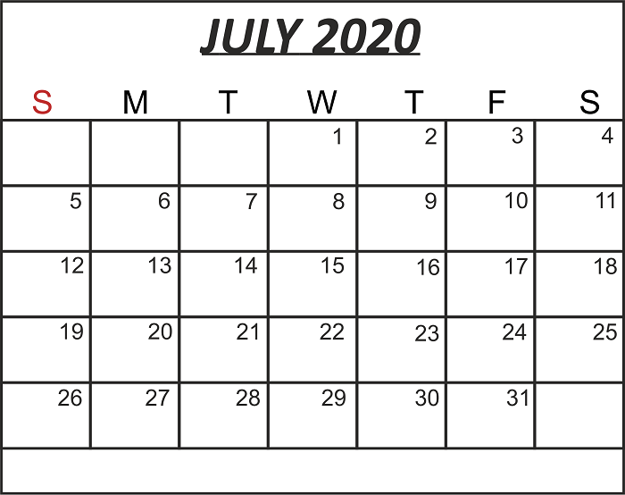 July 2020 Printable Calendar Template