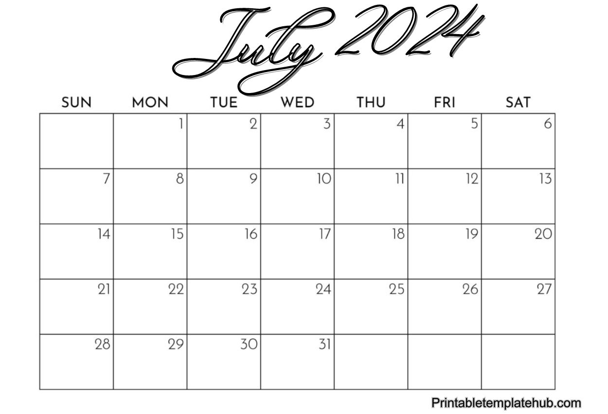 July 2024 A4 Calendar