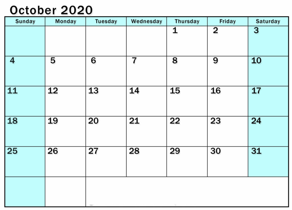 October 2020 Blank Calendar