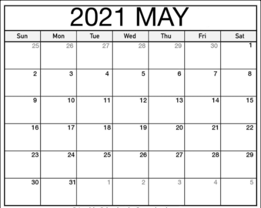 printable may 2021 calendar