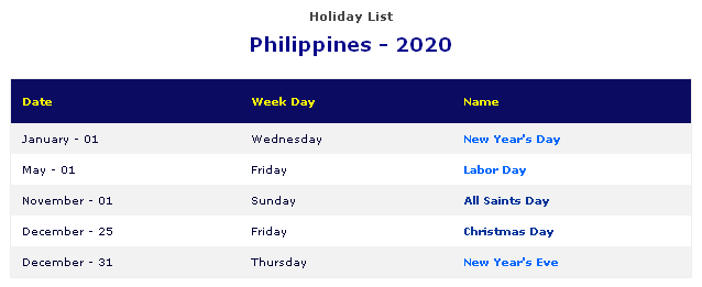 january 2020 holidays philippines
