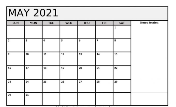 may 2021 printable calendar
