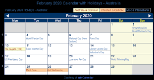 February 2020 Calendar with Holidays Australia