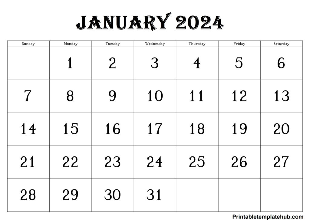 Free Printable January 2024 Calendar Template