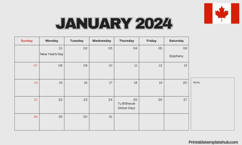 January 2024 Canada Calendar