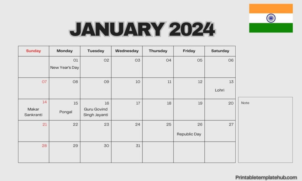 January 2024 India Calendar
