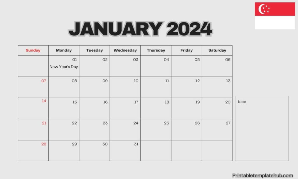 January 2024 Singapore Calendar