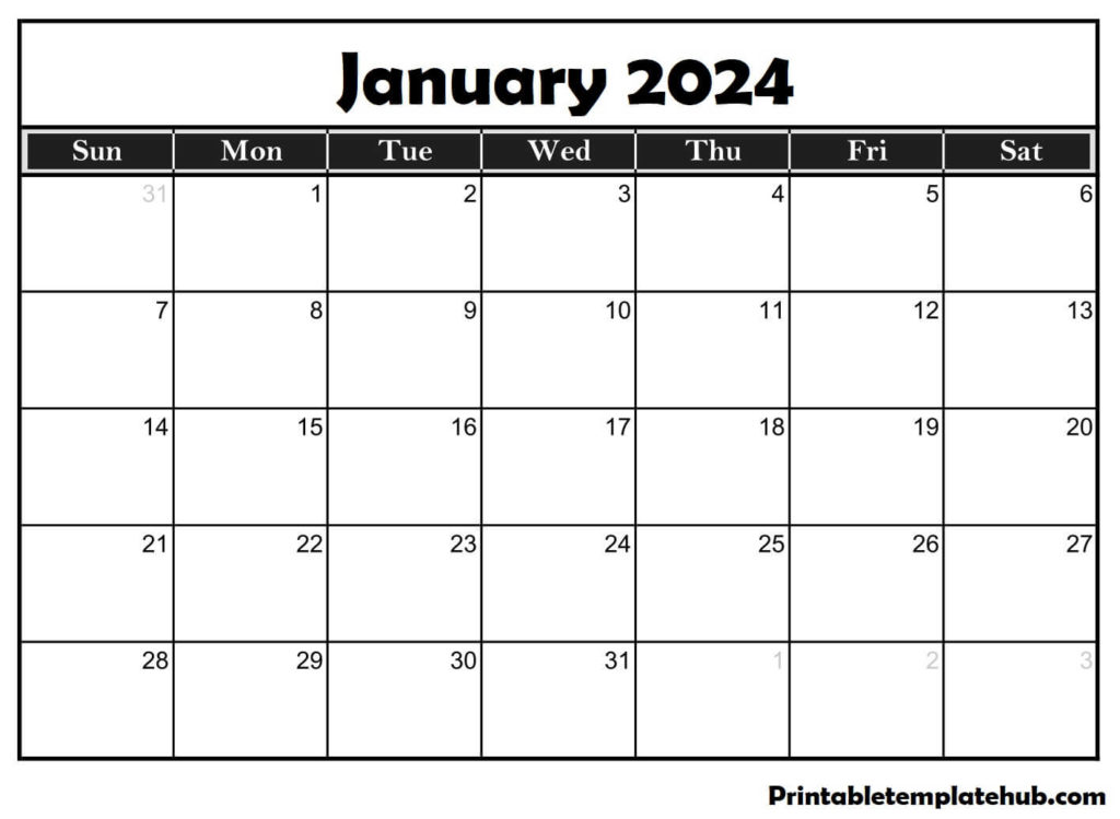 Printable January 2024 Calendar Free