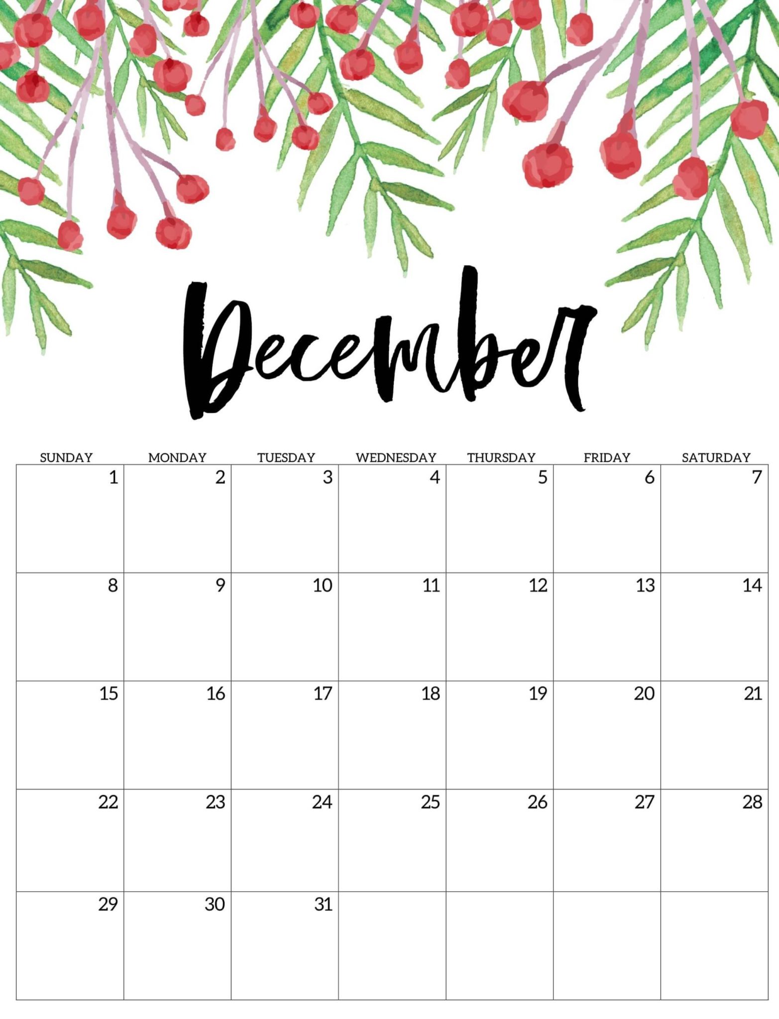 Cute December 2020 Calendar