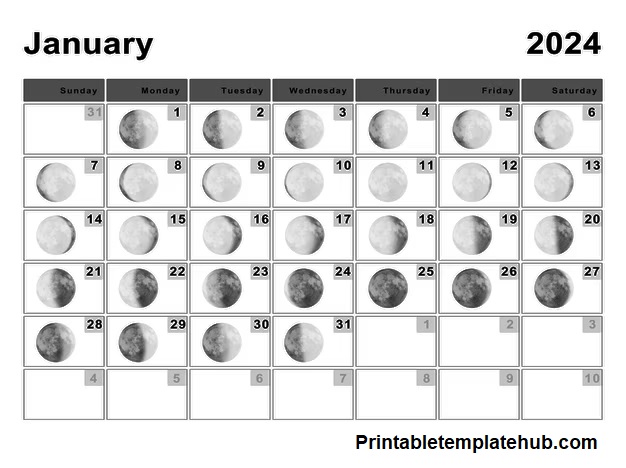 Free January 2024 Moon Phases Calendar
