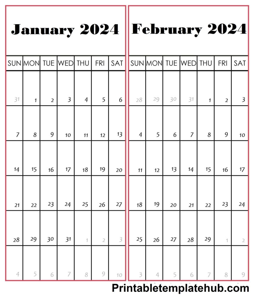 Free January & February 2024 Calendar Printable