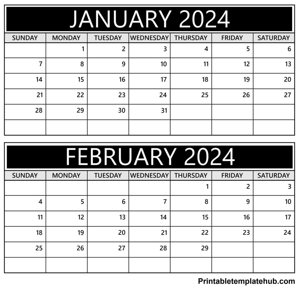 Free January & February 2024 Calendar Template