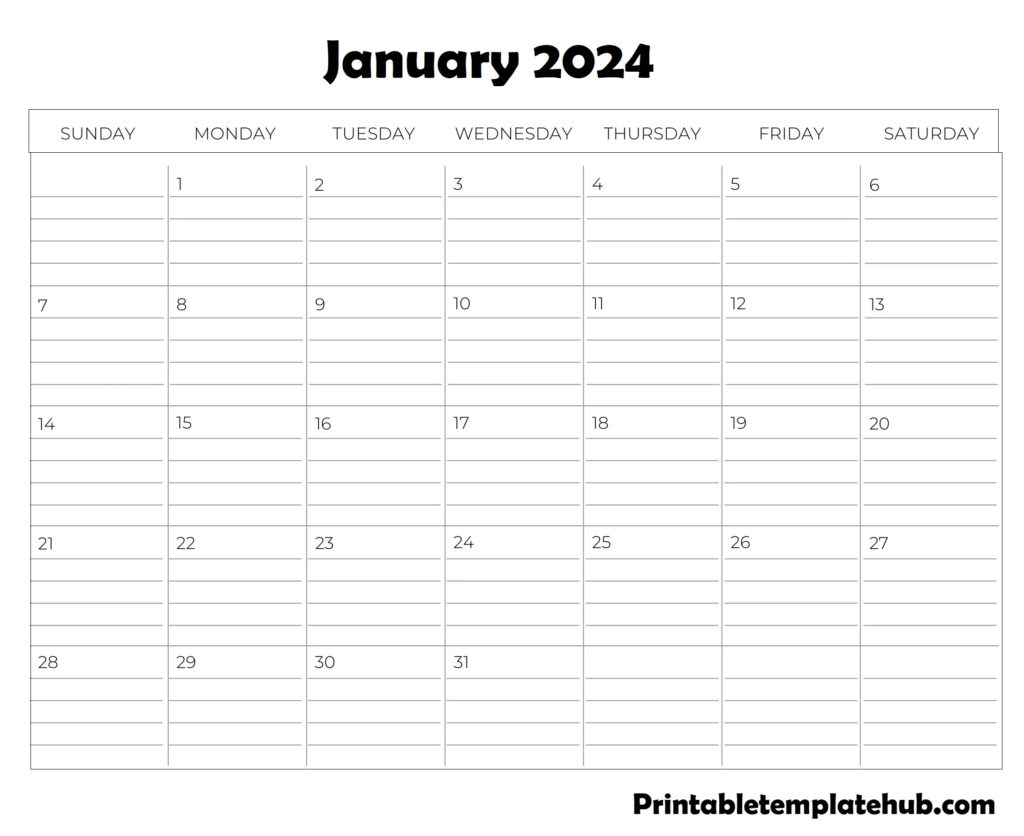 Free Printable January 2024 Fillable Calendar