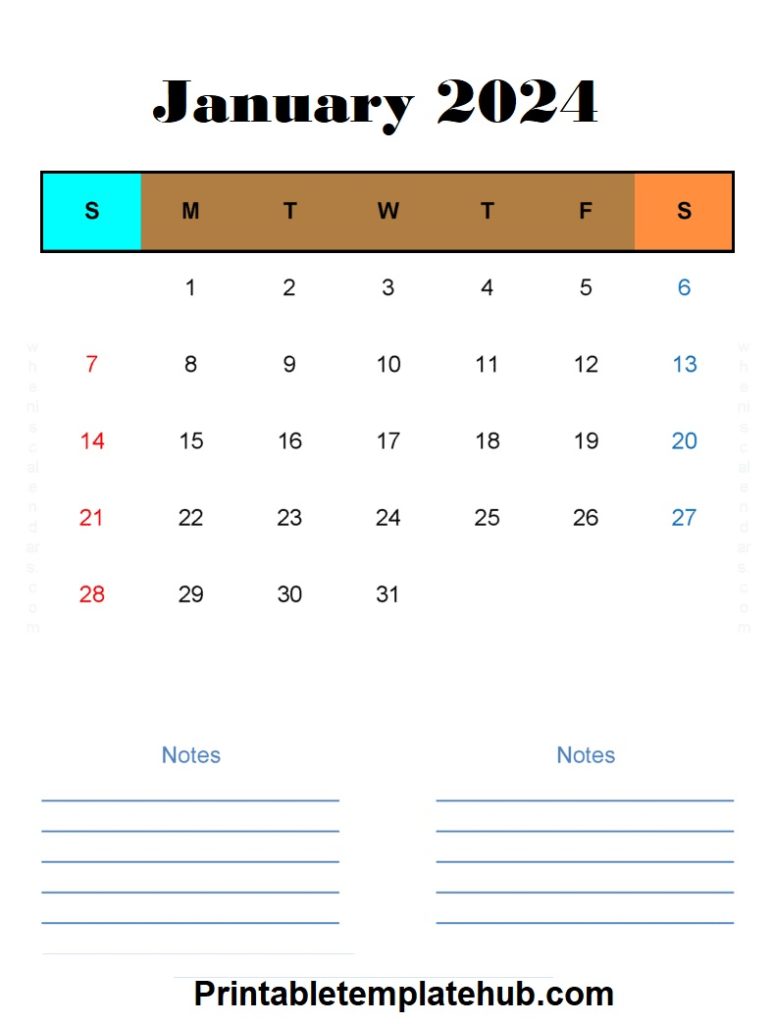 January 2024 Fillable Calendar Free