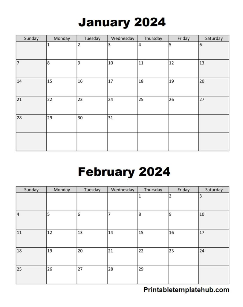January & February 2024 Calendar Free