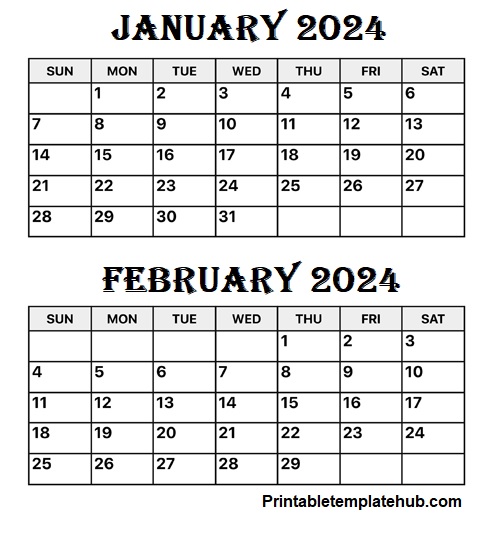 January & February 2024 Calendar Free Template