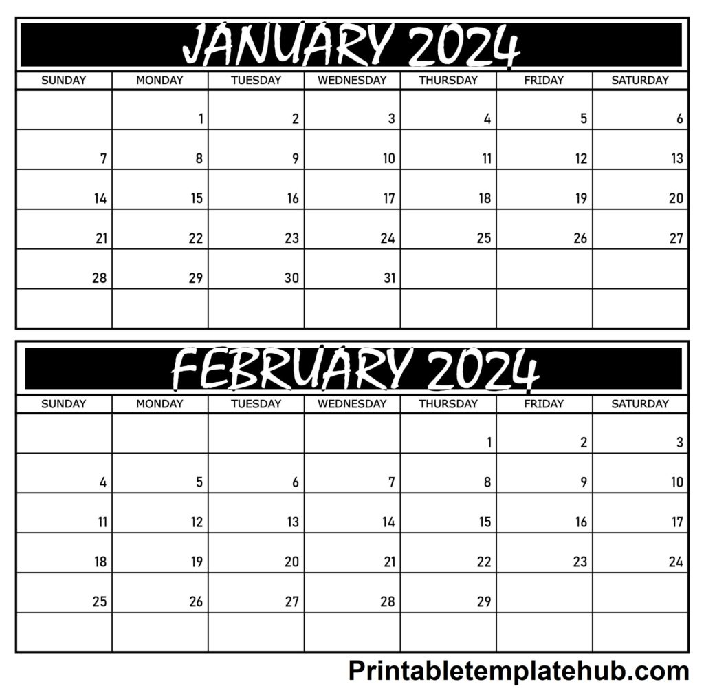 January & February 2024 Calendar Printable