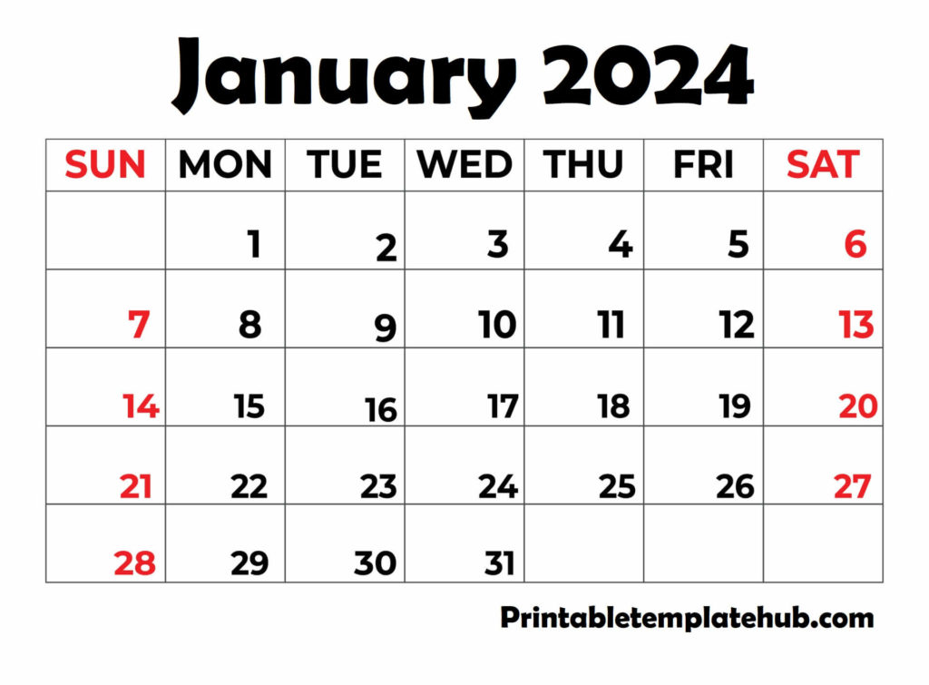 Printable January 2024 Free Calendar