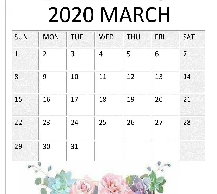 March 2020 Blank Calendar Printable In 2020 Monthly Calendar