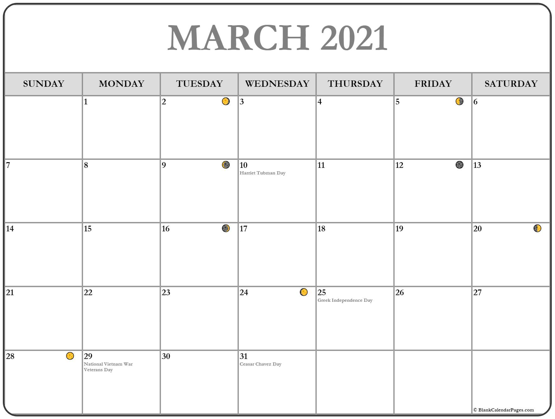 March 2021 Lunar Calendar