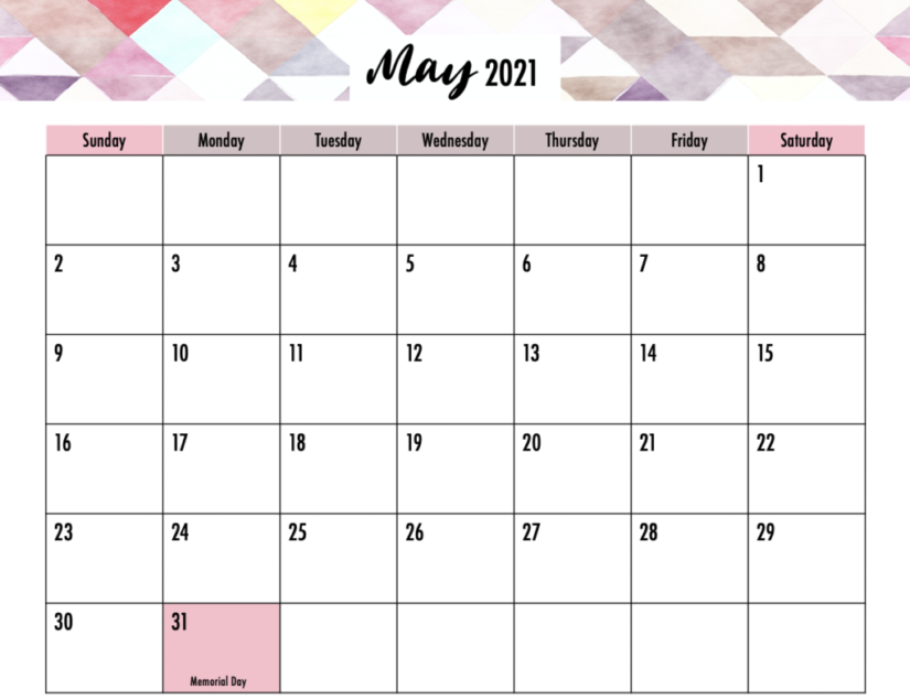 May 2021 calendar cute for home