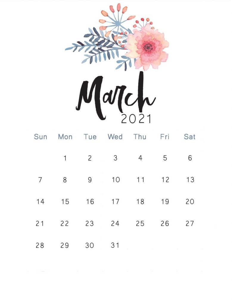 Floral March 2021 Calendar Template