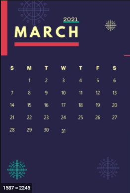 March 2021 Wall Calendar Printable Free