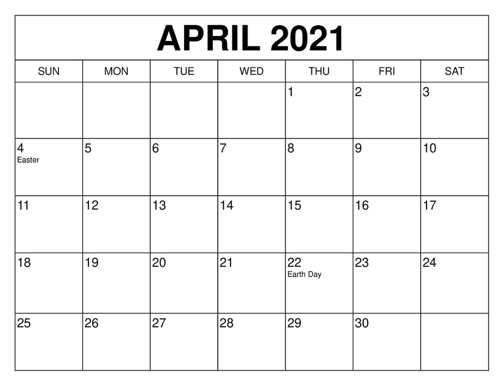 April 2021 Calendar with Holidays USA UK Template