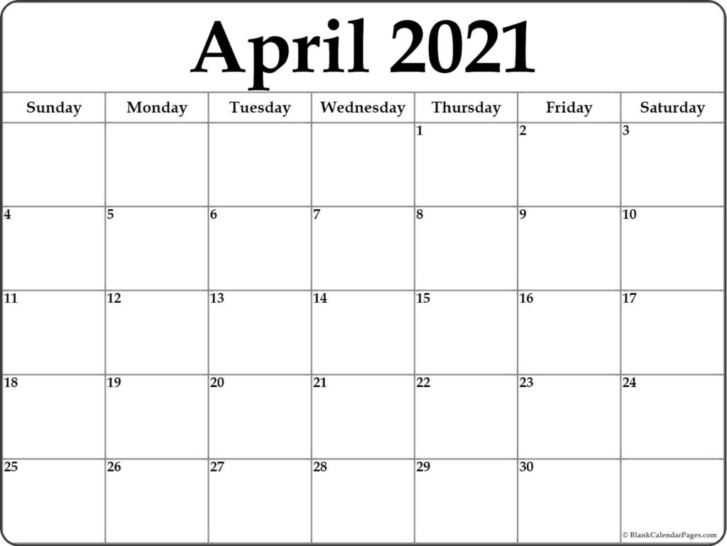 April Calendar 2021 Printable