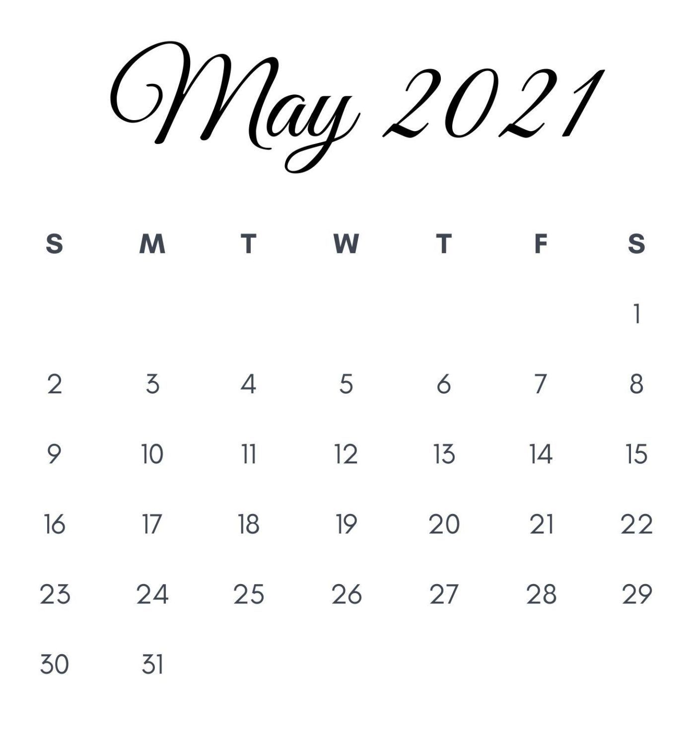 May 2021 Calendar For Desk
