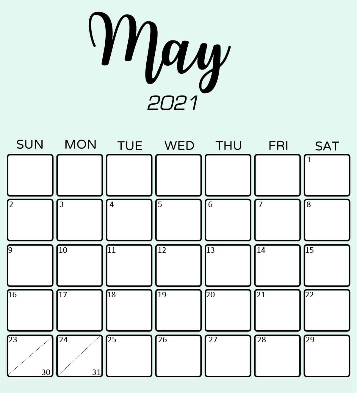 May 2021 Calendar For Wall