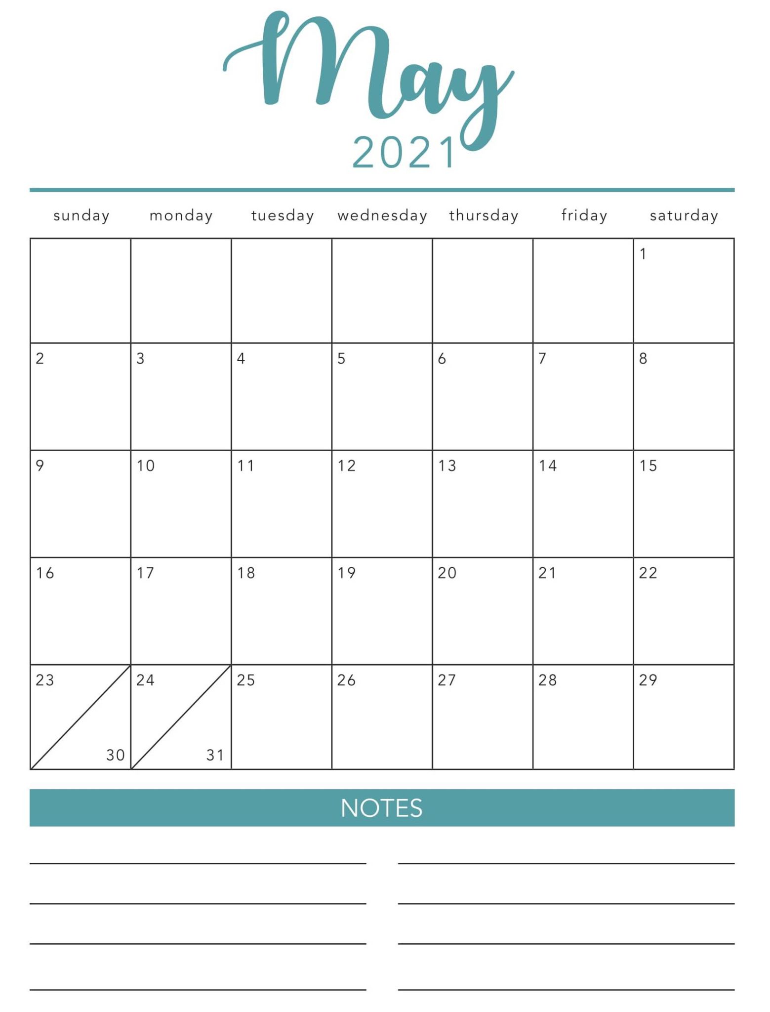 May 2021 Calendar USA Template