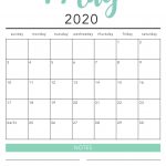 Blank May 2020 Calendar With Notes