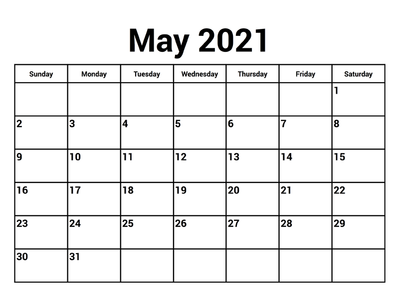 Blank May 2021 Printable Calendar Free