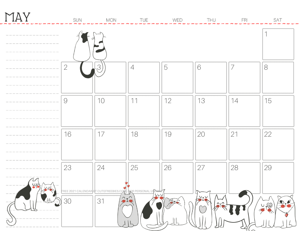 Cute May 2021 Pdf Calendar Print