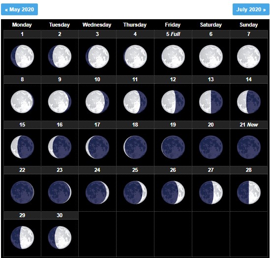 June 2020 Moon Phases Template