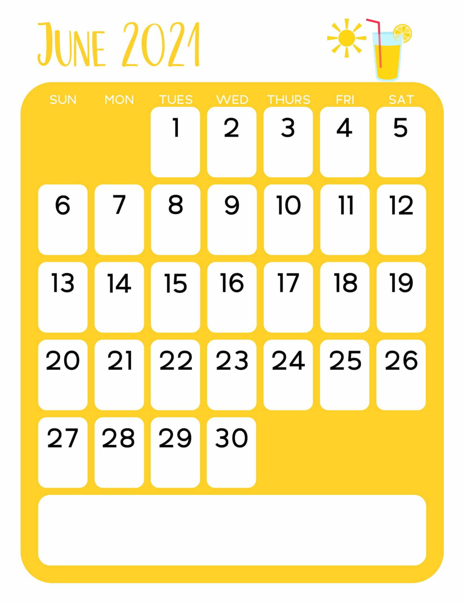 June 2021 Cute Calendar yellow