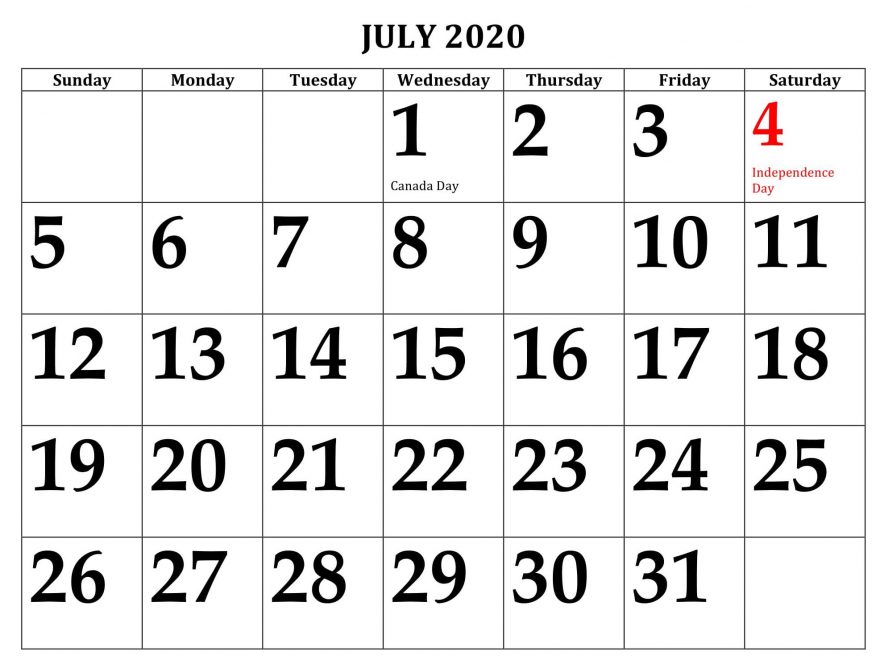 july 2020 fillable calendar with large space notes printable template hub