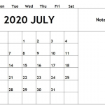July 2020 Calendar with Large Space Notes